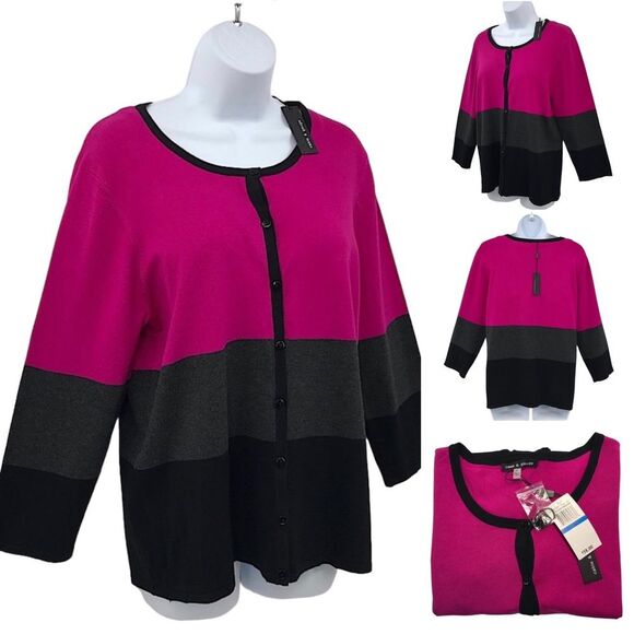 Cable & Gauge Color block Cardigan Sweater - Picture 1 of 15